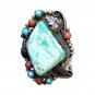 Antique Navajo Ring Green Turquoise Sterling Silver Native Indian Signed Sz10.5