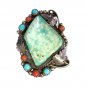Antique Navajo Ring Green Turquoise Sterling Silver Native Indian Signed Sz10.5