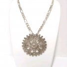 Vtg Solid Large Sun Aztec 925 Sterling Silver Pendant Figaro Necklace Italy Vtg Solid Large Sun Aztec 925 Sterling Silver Pendant Figaro Necklace Italy