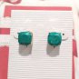 Vintage Cushion Cut Green Bakelite Stud Earrings Yellow Gold Plated Posts