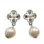 Vintage Faux Pearl Clear Rhinestone  Dangle Drop Earrings Silver Plated Posts