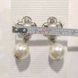 Vintage Faux Pearl Clear Rhinestone  Dangle Drop Earrings Silver Plated Posts