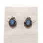 Vintage Avon Oval Cut Blue Glass Teardrop Stud Earrings Silver Tone Posts