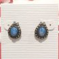 Vintage Avon Oval Cut Blue Glass Teardrop Stud Earrings Silver Tone Posts
