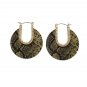 Vintage Green Black Snake Print Hoop Earrings Yellow Gold Plated