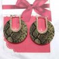 Vintage Green Black Snake Print Hoop Earrings Yellow Gold Plated