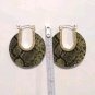Vintage Green Black Snake Print Hoop Earrings Yellow Gold Plated