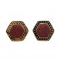 Vintage Burgundy Black Enamel Stud Button Earrings Yellow Gold Plated Posts