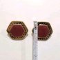 Vintage Burgundy Black Enamel Stud Button Earrings Yellow Gold Plated Posts