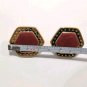 Vintage Burgundy Black Enamel Stud Button Earrings Yellow Gold Plated Posts
