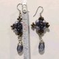 Vintage Purple Pearls Beaded Blue Brown Dangle Drop Earrings Silver Plated Hook