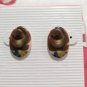 Vintage Oval Beige Bakelite Rose Button Stud Earrings Posts