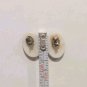 Vintage Oval Beige Bakelite Rose Button Stud Earrings Posts