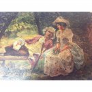 Renaissance Miniature Oil Painting On Board "Couple" M.Lopez Spain