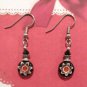 Vintage Art Glass Navy Blue Flower Dangle Drop Earrings Silver Plated Hook