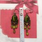 Vintage Green Cat Eye & Beads Dangle Drop Earrings Brass Hook