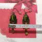 Vintage Green Cat Eye & Beads Dangle Drop Earrings Brass Hook