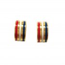 Vintage Small C Hoop Earrings Yellow Gold Plated White Red Blue Striped Vintage Small C Hoop Earrings Yellow Gold Plated White Red Blue Striped