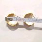 Vintage  Small  C Hoop Earrings Yellow Gold Plated White Red Blue Striped