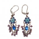 Vintage Two Tone Blue Rhinestone Flower Dangle Drop Earrings Silver Plated Posts Vintage Two Tone Blue Rhinestone Flower Dangle Drop Earrings Silver Plated Posts