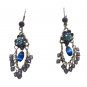 Vintage Two Tone Blue Rhinestone Flower Dangle Drop Earrings Silver Plated Posts