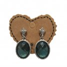 Vintage Oval Cut Faceted Green Crystal Dangle Drop Earrings Silver Plated Posts Vintage Oval Cut Faceted Green Crystal Dangle Drop Earrings Silver Plated Posts