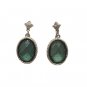 Vintage Oval Cut Faceted Green Crystal Dangle Drop Earrings Silver Plated Posts