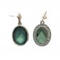 Vintage Oval Cut Faceted Green Crystal Dangle Drop Earrings Silver Plated Posts