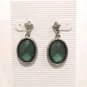 Vintage Oval Cut Faceted Green Crystal Dangle Drop Earrings Silver Plated Posts