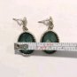 Vintage Oval Cut Faceted Green Crystal Dangle Drop Earrings Silver Plated Posts