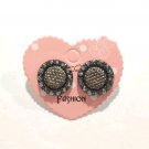 Vintage Grey Rhinestones Stud Button Earrings Posts