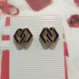 Vintage Monet Designer Blue Enamel Stud Earrings Yellow Gold Plated Posts