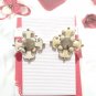 Vintage Beige Enamel Maltese Cross Stud Earrings Yellow Gold Plated Posts
