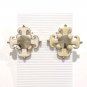 Vintage Beige Enamel Maltese Cross Stud Earrings Yellow Gold Plated Posts