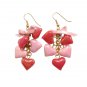 Vintage Heart's Delight Pink Red Hearts Dangle Drop Earrings Gold Plated Hook