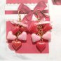 Vintage Heart's Delight Pink Red Hearts Dangle Drop Earrings Gold Plated Hook