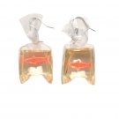 Vintage Goldfish In A Water Bag Resin Dangle Drop Earrings Silver Plated Hook