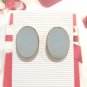 Vintage Oval Cut Light Gray Bakelite Stud Earrings Yellow Gold Plated Posts