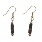 Vintage Deep Brown Black Puka Shell  Beach Dangle Drop Earrings Gold Plated Hook
