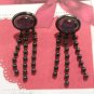 Vintage Oval Cut Pink Purple Crystal Dangle Drop Earrings Gun Metal Tone Posts