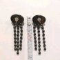Vintage Oval Cut Pink Purple Crystal Dangle Drop Earrings Gun Metal Tone Posts