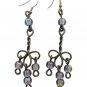 Vintage Blue White Venetian Glass Beads Dangle Drop Earrings Gun Metal Hook