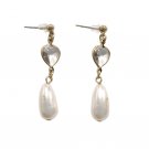 Vintage Faux Pearl Faceted Clear Crystal Dangle Drop Earrings Gold Plated Posts Vintage Faux Pearl Faceted Clear Crystal Dangle Drop Earrings Gold Plated Posts