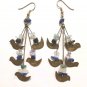 Vintage Rare Brass Birds Lapis Lazuli Amethyst Onyx Dangle Drop Earrings Hook