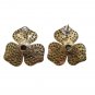 Vintage Pink Blue Green Rhinestone Flower Stud Earrings Yellow Gold Plated Posts