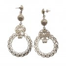 Vintage Silver Plated Wire Filigree Circle Dangle Drop Earrings Posts