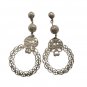 Vintage Silver Plated Wire Filigree Circle Dangle Drop Earrings Posts