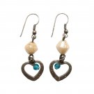 Vintage Hearts Blue Glass & Faux Pearl Dangle Drop Earrings Silver Tone Hook Vintage Hearts Blue Glass & Faux Pearl Dangle Drop Earrings Silver Tone Hook