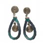 Vintage Aqua & Navy Blue Silver Tone Wire Swirl Dangle Drop Earrings Posts