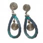 Vintage Aqua & Navy Blue Silver Tone Wire Swirl Dangle Drop Earrings Posts